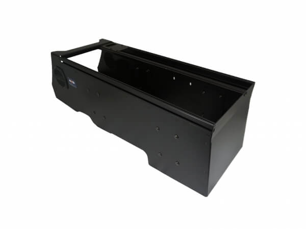 Vehicle-Specific 30″ Wide Flat Console for 2017-2022 Ford F-250, 350, 450 XL & XLT Super Duty pickup, F-450 and 550 cab chassis, 2015-2020 F-150 SSV, 2018-2020 F-150 Responder, 2015-2020 Ford F-150 XL & XLT pickup, & 2022-2021 Ford Expedition SSV
