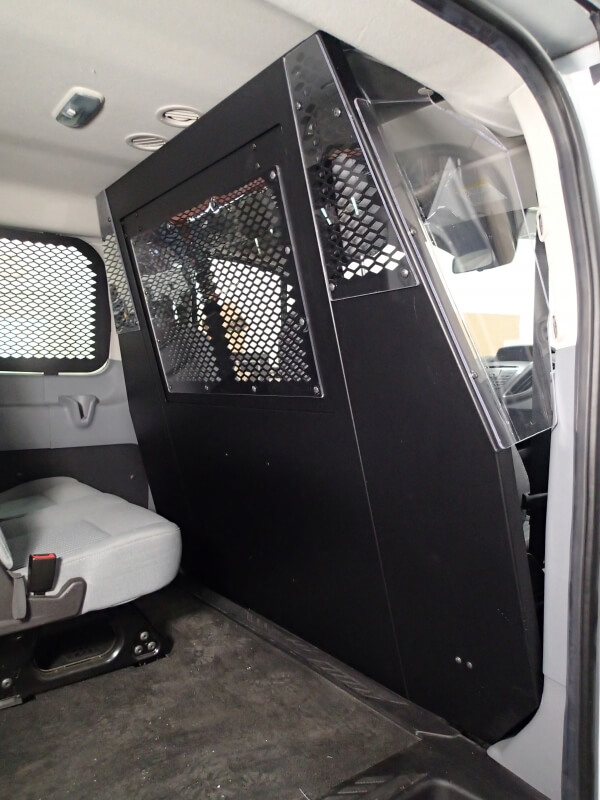 Front partition for 2015-2025 Ford Transit window van with Low Roof and side swing out or sliding doors