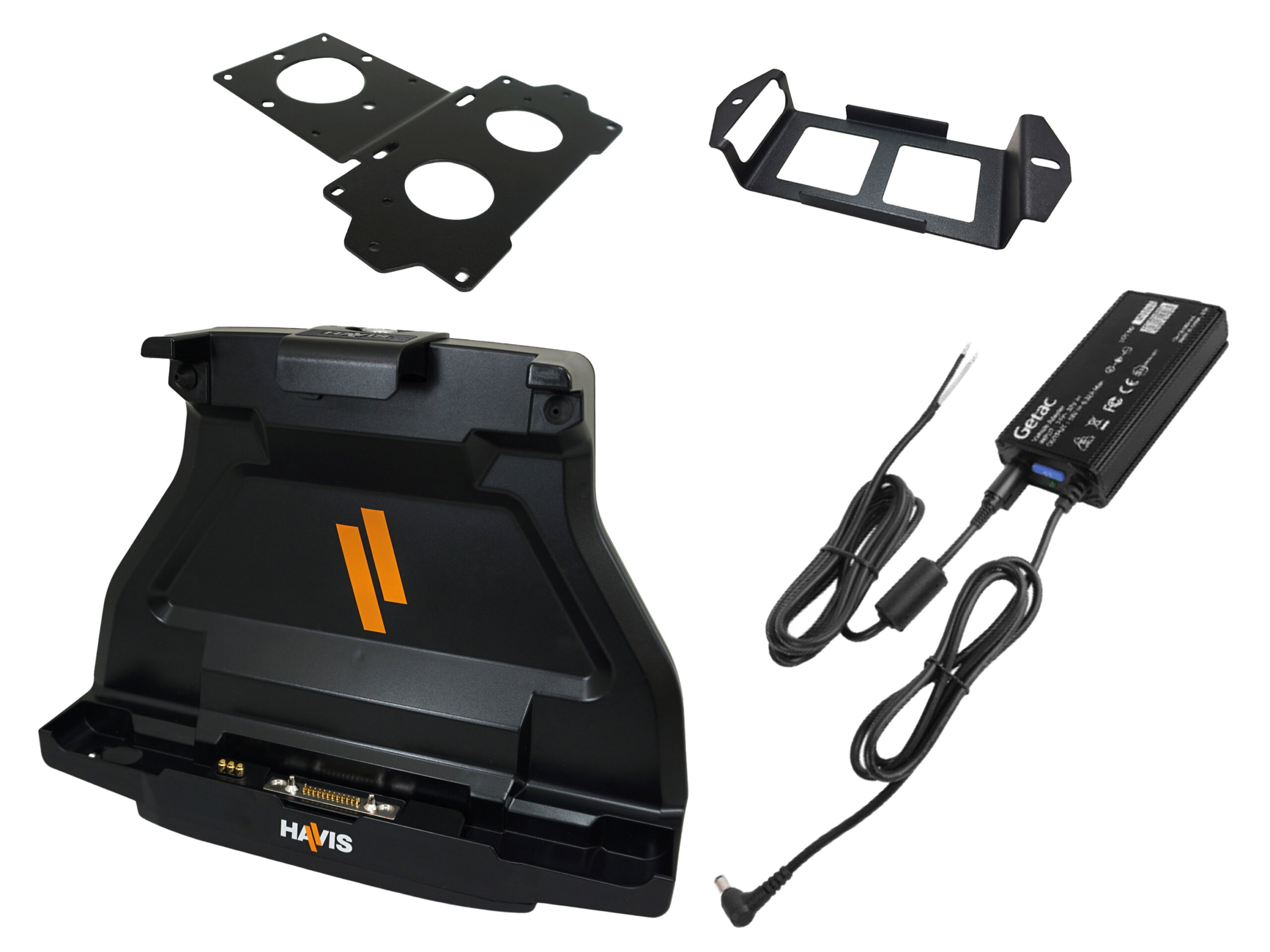 Package – Docking Station For Getac F110 Tablet With Triple Pass-Thru Antenna Connections, External Power Supply with Bare Wire & Power Supply Mounting Bracket