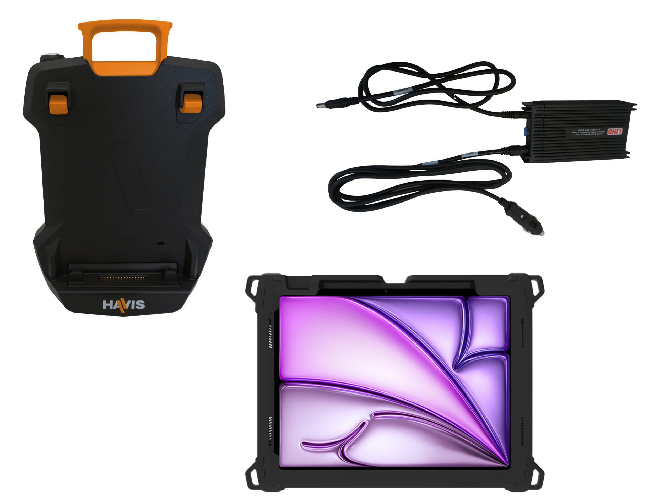 Package – DS-TAB-401 Docking Station, TC-404 Tablet Case, and LPS-184 DC Power Supply for Apple iPad Pro 12.9″ (4th – 6th Gen) and iPad Air 13″ (M2, M3)