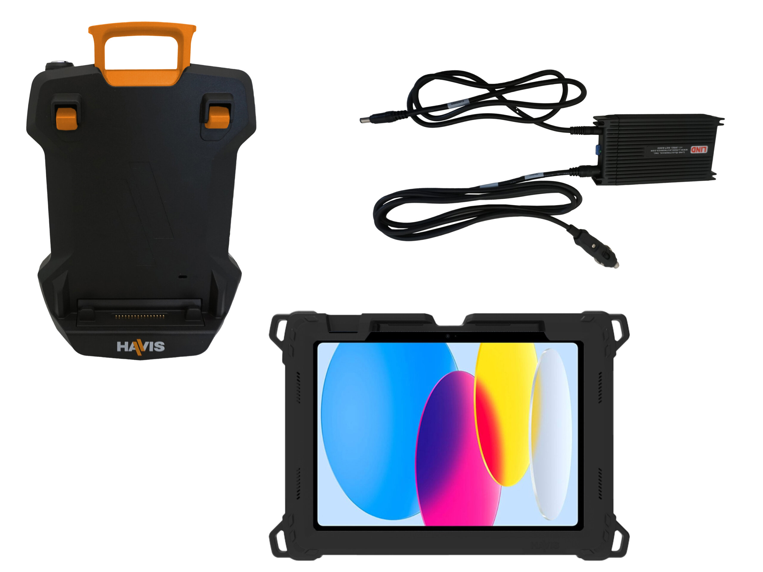 Package – DS-TAB-401 Docking Station, TC-406 Tablet Case, and LPS-184 DC Power Supply for Apple iPad (10th Gen) & iPad A16